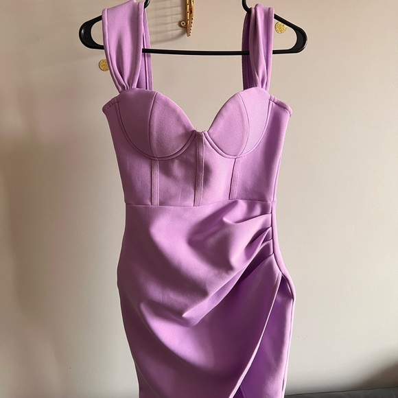 Size S draped off shoulder purple bandage dress - Picture 1 of 16